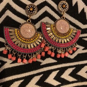 Pink coral dangle beaded agate earrings NEW